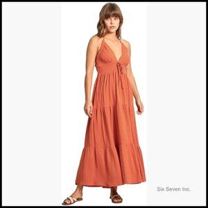Crinkle Cotton Gauze V-Neck Smocked Maxi Dress